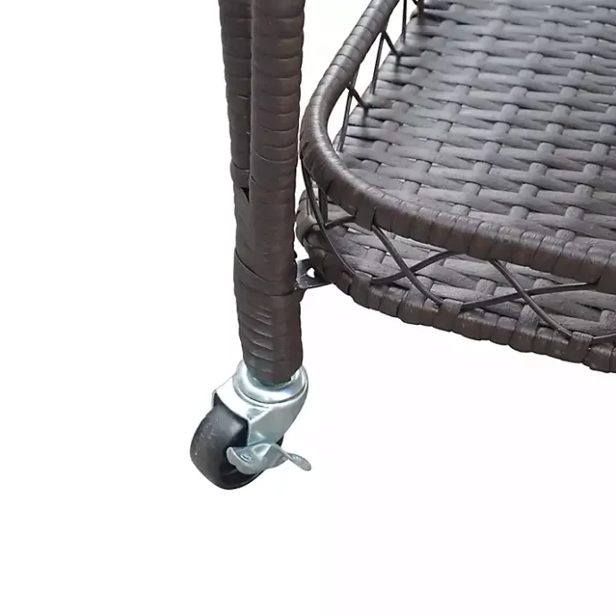 New Kirklands Home Espresso Wicker Resin Serving Cart Brown