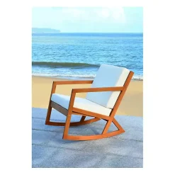 Online Kirklands Home Eucalyptus Wood with Beige Cushion Rocking Chair Ivory