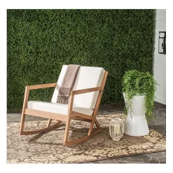 Online Kirklands Home Eucalyptus Wood with Beige Cushion Rocking Chair Ivory