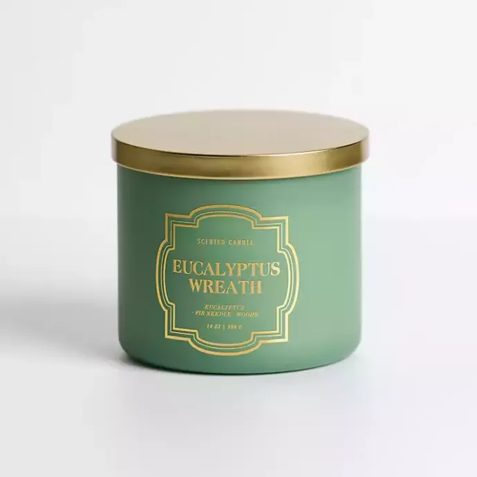 Hot Kirklands Home Eucalyptus Wreath Triple Wick Jar Candle Green