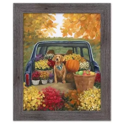 Discount Kirklands Home Fall Floral Dog Truck Framed Canvas Art Print