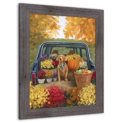 Discount Kirklands Home Fall Floral Dog Truck Framed Canvas Art Print