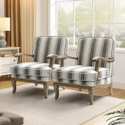 Hot Kirklands Home Farmhouse Gray & Brown Striped Armchairs, Set of 2