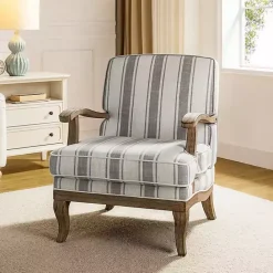 Discount Kirklands Home Farmhouse Gray & Ivory Striped Armchair