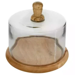 Hot Kirklands Home Farmhouse Wood and Glass Cloche, 6 in. Brown