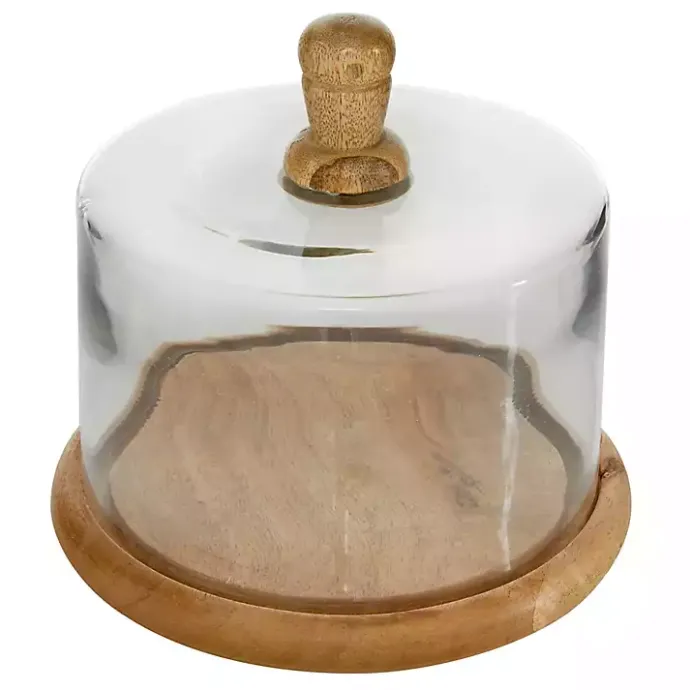 Hot Kirklands Home Farmhouse Wood and Glass Cloche, 6 in. Brown