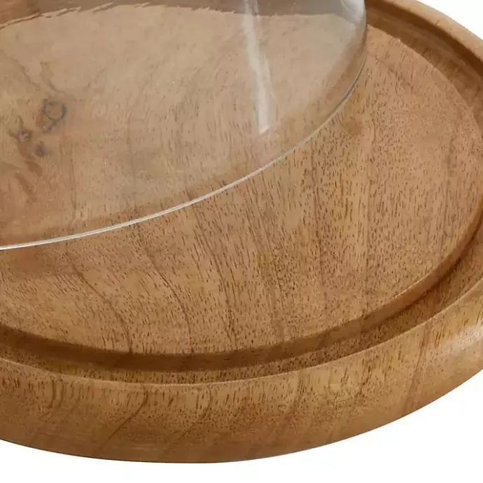 Hot Kirklands Home Farmhouse Wood and Glass Cloche, 6 in. Brown