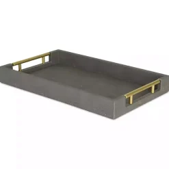 Online Kirklands Home Faux Leather Tray Gray