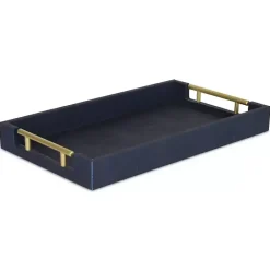 Hot Kirklands Home Faux Leather Navy Tray Blue