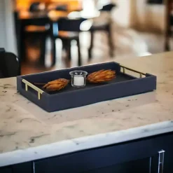 Hot Kirklands Home Faux Leather Navy Tray Blue