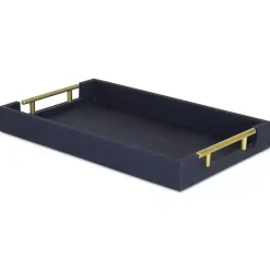 Hot Kirklands Home Faux Leather Navy Tray Blue