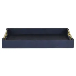 Hot Kirklands Home Faux Leather Navy Tray Blue