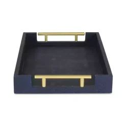 Hot Kirklands Home Faux Leather Navy Tray Blue