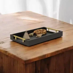 Sale Kirklands Home Faux Leather Snakeskin Tray Black