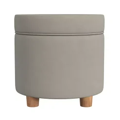 Sale Kirklands Home Fawn Round Velvet Storage Ottoman Gray