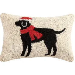 New Kirklands Home Festive Black Lab Hooked Wool Lumbar Pillow