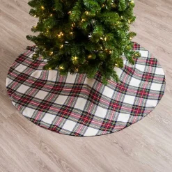 New Kirklands Home Festive White Plaid Christmas Tree Skirt Multi