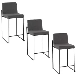 New Kirklands Home Fiji Charcoal Upholstered Counter Stools, Set of 3 Gray