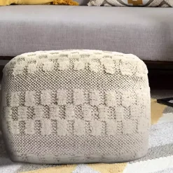 Hot Kirklands Home Flatweave Tufted Checker Wool Pouf