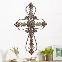 Sale Kirklands Home Fleur De Lis Metal Cross Wall Plaque Brown