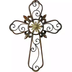 Outlet Kirklands Home Fleur De Lis Traditional Metal Cross Wall Plaque Brown