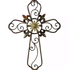 Outlet Kirklands Home Fleur De Lis Traditional Metal Cross Wall Plaque Brown