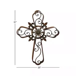 Outlet Kirklands Home Fleur De Lis Traditional Metal Cross Wall Plaque Brown