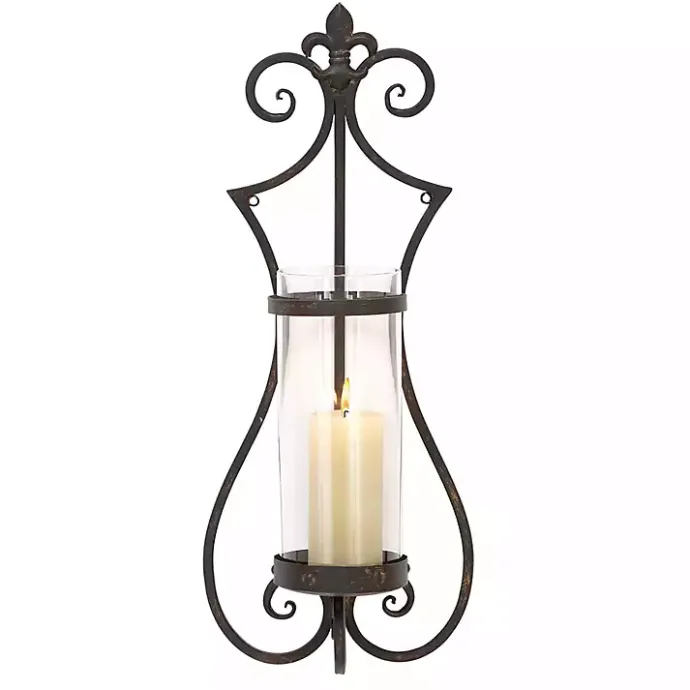 Discount Kirklands Home Fleur Distressed Black Iron Sconce, 25 in.