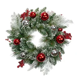 Online Kirklands Home Flocked Baubles and Berries Pine Wreath