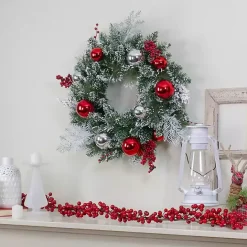 Online Kirklands Home Flocked Baubles and Berries Pine Wreath