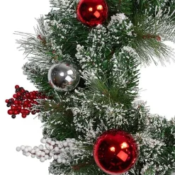 Online Kirklands Home Flocked Baubles and Berries Pine Wreath