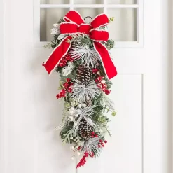 Sale Kirklands Home Flocked Berries Swag with Red Bow