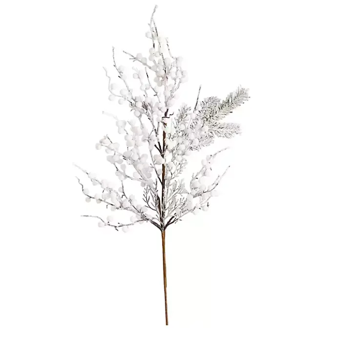 Clearance Kirklands Home Flocked Holly Berry Stems, Set of 3 White