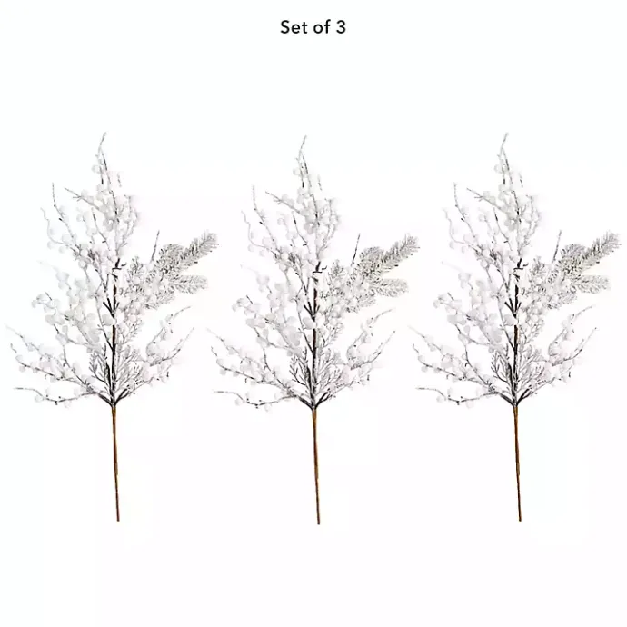 Clearance Kirklands Home Flocked Holly Berry Stems, Set of 3 White