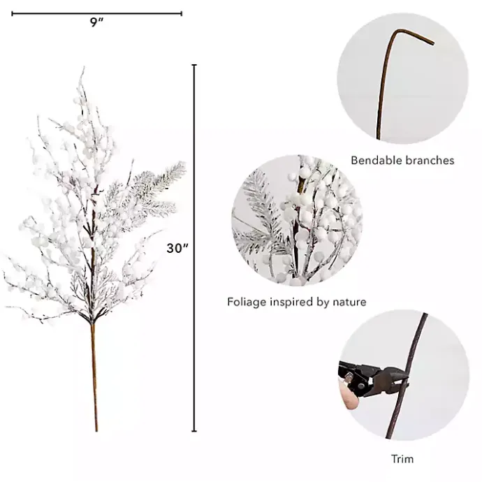 Clearance Kirklands Home Flocked Holly Berry Stems, Set of 3 White