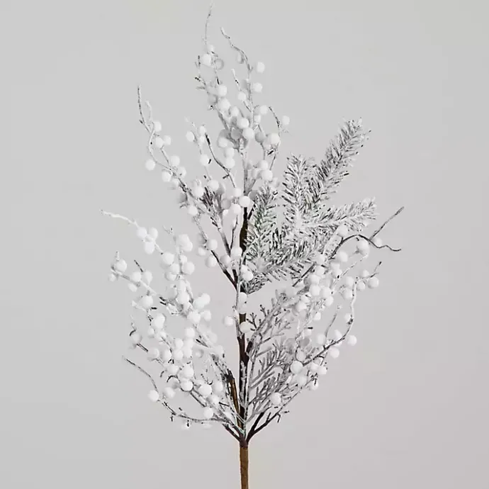 Clearance Kirklands Home Flocked Holly Berry Stems, Set of 3 White