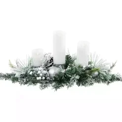 Clearance Kirklands Home Flocked Pine and Ornament Candle Centerpiece
