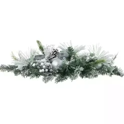 Clearance Kirklands Home Flocked Pine and Ornament Candle Centerpiece