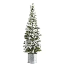 Clearance Kirklands Home Flocked Pine Tree in Tin Can Planter