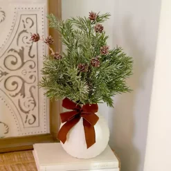 Discount Kirklands Home Flocked Pinecone Arrangement with Bow