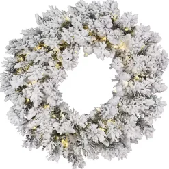 Hot Kirklands Home Flocked Snow Italian Warm Lights Wreath White