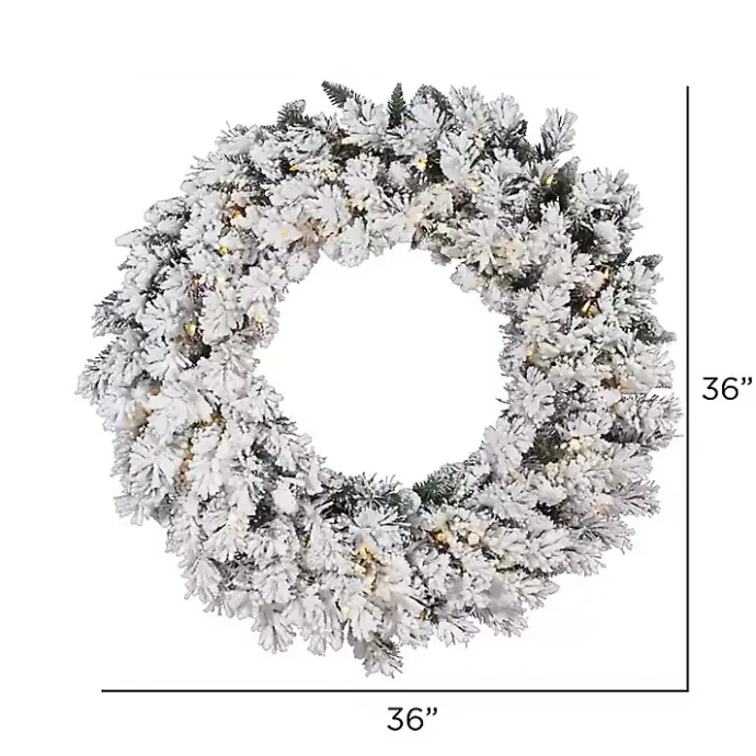 Hot Kirklands Home Flocked Snow Italian Warm Lights Wreath White