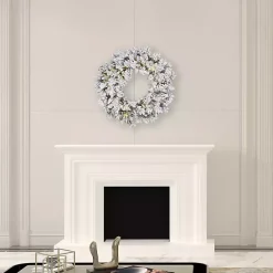 Hot Kirklands Home Flocked Snow Italian Warm Lights Wreath White