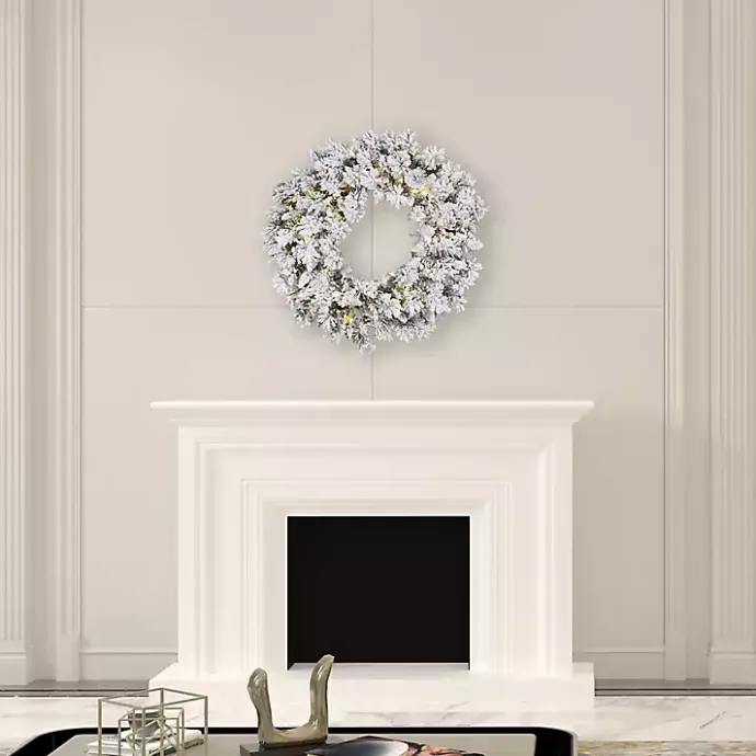 Hot Kirklands Home Flocked Snow Italian Warm Lights Wreath White