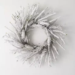 Online Kirklands Home Flocked Twig and Pinecone Christmas Wreath