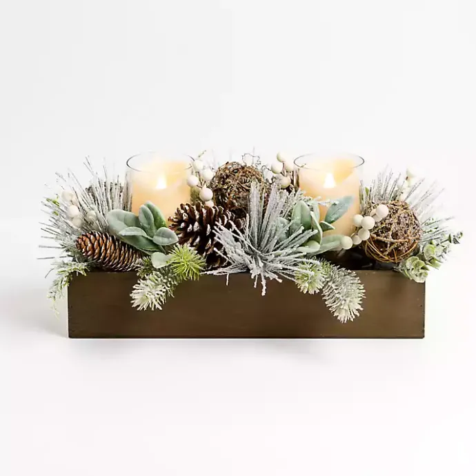 Hot Kirklands Home Flocked Berry Rattan Candle Centerpiece White