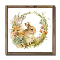 Outlet Kirklands Home Floral Bunny Framed Wood Wall Plaque Multi