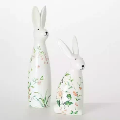Clearance Kirklands Home Floral Ceramic Bunny Figurines, Set of 2