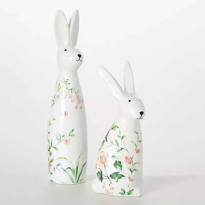 Clearance Kirklands Home Floral Ceramic Bunny Figurines, Set of 2