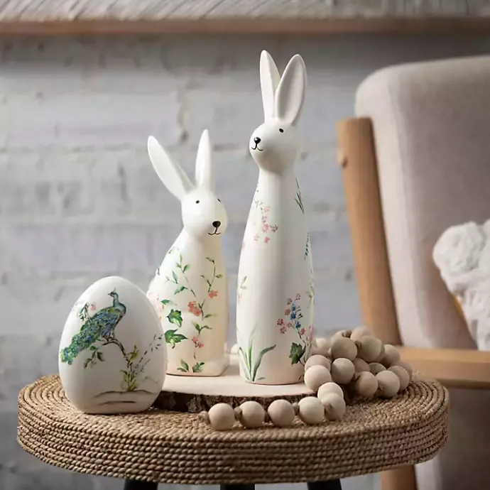Clearance Kirklands Home Floral Ceramic Bunny Figurines, Set of 2
